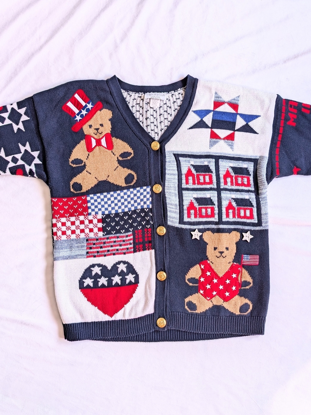 Womens Sweater Loft L Patriotic Button Down Sweater West Vintage USA Bear Flag